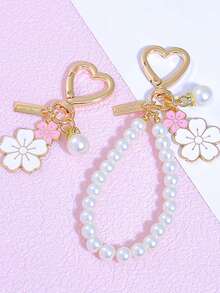 Elegant 1pc Flower Patterned Alloy Pearl Bracelet, Keychain, Purse Pendant Keychain Charms - White - View 7