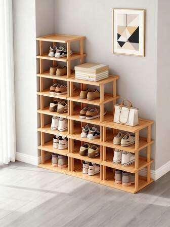 1 pieza Estantería de zapatos de bambú, alta capacidad y ahorro de espacio, acabado de grano de madera natural, fácil montaje, adecuado para el pasillo, dormitorio y almacenamiento en la cocina