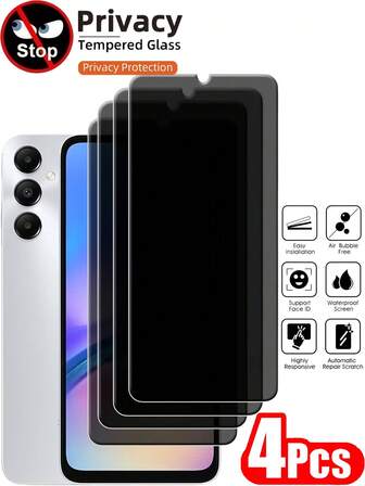 4 件防窥钢化玻璃屏幕保护膜，兼容 //Galaxy/Honor/Redmi，防指纹，防刮，送给男朋友/女朋友的理想礼物，不支持指纹解锁，光滑触摸屏保护必需品，适用于日常防护、办公室、家庭隐私屏幕保护膜手机屏幕保护膜手机配件防水防震防摔防摔防指纹全覆盖