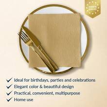PAW - 50 Pieces Airlaid Paper Linen-Feel Napkins 16inch X 16inch, Monocolor Disposable Cloth-Like Napkins, Elegant Gold Dinner Napkins For Kitchen, Party, Wedding, Gatherings, Christmas,DinnerNapkins,Gold - Gold - View 4
