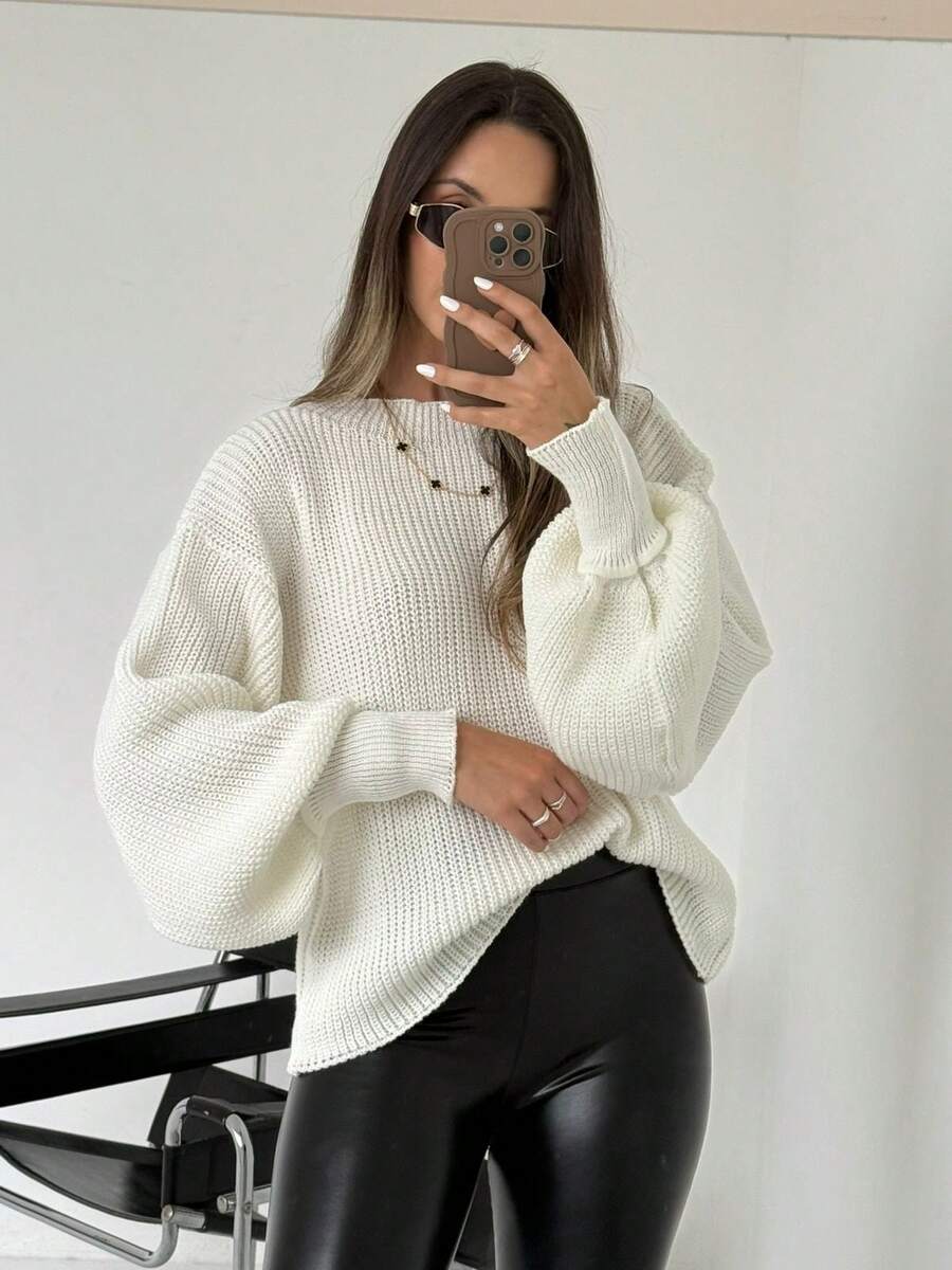 Women's Modal Knit, Modal Knit Blouse, Modal Knit Sweater, Summer Modal Knit, Autumn/Winter Modal Knit, Long-Sleeved Modal Knit, Lightweight Modal Knit, Comfy Modal Knit, Women's Fashion, Elegant And Comfortable Look, Versatile Piece, Chic Basic, Versatile Clothing, Minimalist Style, High Quality, Soft Fabric, Timeless Piece, Comfortable Knit, Soft And Lightweight Fabric, Non-Itchy Knit, Stylish Knit, Look With Knit, Knit For Work, Elegant Knit, Mid-Season Knit, Knit For Cool Days, Lightweight Knit For Summer. - 白色 - 查看 1