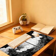1pc Extra Large Thick Non-Slip Gaming Mouse Pad, Fashionable Minimalist Pattern, Edged Design Durable, Suitable For PC, Office Desk And Home Use, Multiple Sizes Available, Enhance Desktop Comfort. Made Of High-Density Rubber Base, Stable And Non-Slip, Smooth Surface, Precise Mouse Tracking, Cartoon, Minimalist, Landscape Mouse Pad - Black and White - View 4