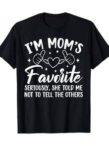 Camiseta Unisex para Hombre y Mujer - 100% Algodón Suave - Divertida Camiseta con la Frase "Soy el Favorito de Mamá" - Negra con Texto Blanco y Gráfico Temático de Mamá (Pulgar Arriba, Corazón) - Camiseta Casual de Cuello Redondo para Regalos Familiares, Gimnasio y Ropa Casual - Negro - Ver 2