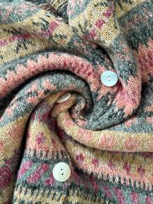 Plus Size Women V-Neck Colorful Long Sleeve Dropped Shoulder Casual Knit Cardigan, Suitable For Autumn/Winter Holiday Outfits For Women Vintage Boho Cardigan Sweater - Multicolor - View 3