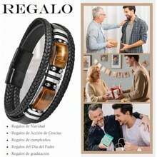 Pulsera de cuero para hombre, Pulseras de tejidas con piedra de ojo de tigre,Moda brazalete de joyeria para hombre, regalos dia del padre, cumpleaños, navidad(Negro) - Multicolor - Ver 7