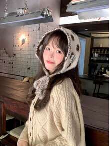 1件装女士羊毛针织护耳头带，秋冬新款学生保暖百搭帽，红色围巾，礼物，双面围巾，冬季