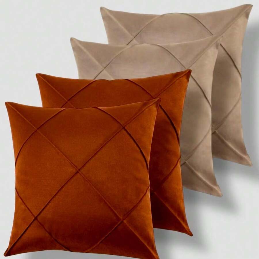 Kit 4 e 2 Capas de Almofada Suede Drapeada 44x44cm Decoração - Terracota/Bege - Visão 1