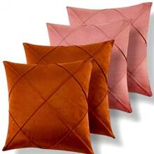Set Of 4 And 2 Draped Suede Cushion Covers 44x44cm Decoration - Terracotta/Pink - View 1