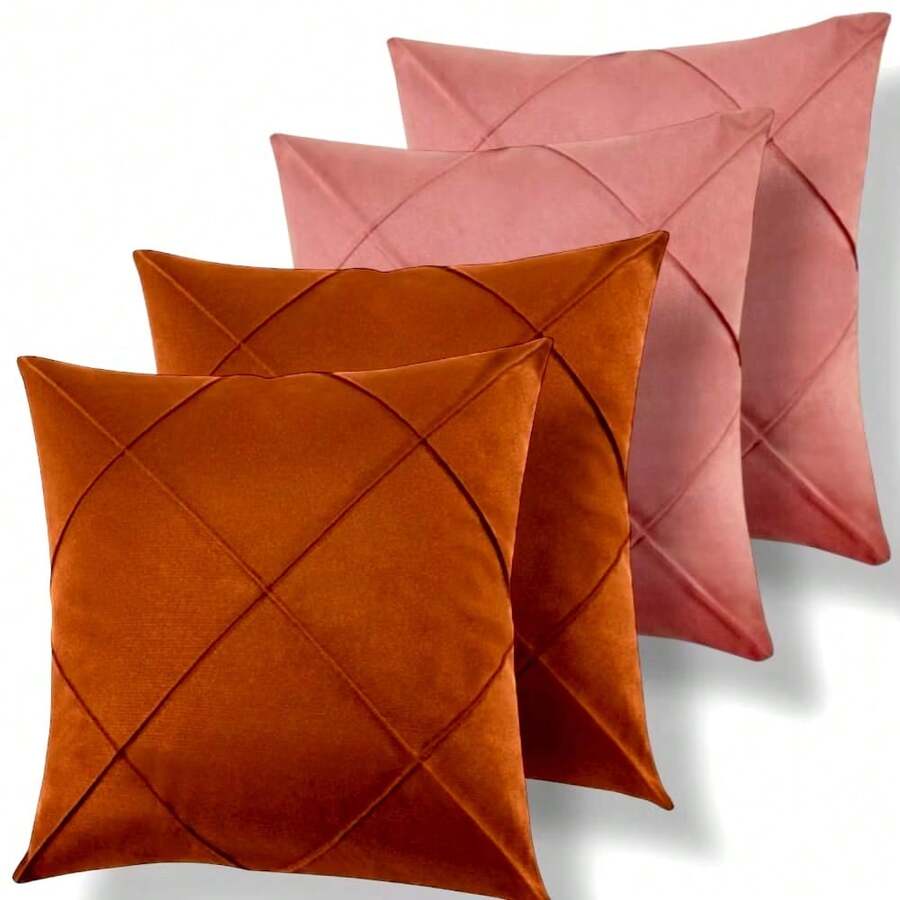 Set Of 4 And 2 Draped Suede Cushion Covers 44x44cm Decoration - Terracotta/Pink - View 1