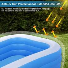 Oversized Inflatable Adult Swimming Pool, Orange Color, High & Thick, Water Park Style, Portable Foldable Summer Wading Pool Suitable For Adults, Household Outdoor Backyard Garden Swimming Pool , Beach Essentials, Beach Accessories, Pool Float,Ideal For Summer Family Entertainment, Pet Bathing, And Outdoor Water Parties - 藍色 - 查看 5
