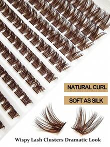 Asiteo 120 Clusters Brown D Curl DIY Cross Thin Soft Daily False Eyelash Clusters, Thin Band Natural Look & Thickened Reusable Individual False Eyelashes, Suitable For Home Daily Life, Dates, Parties Self-Use - D - View 2