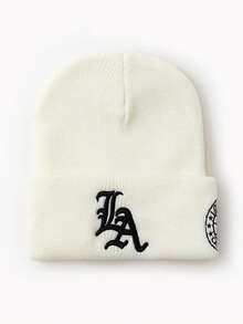 1顶男女通用时尚可变形A字Logo刺绣针织帽，适合秋冬季日常佩戴保暖