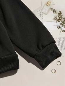 Conjunto de Sudadera Casual de Moda para Mujeres, Sudadera con Capucha Impresa de , Versátil y Cómoda para Todas las Estaciones - Negro - Ver 3