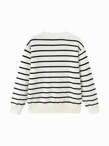 Balabala Kids V-Neck Knit Cardigan, Soft Button-Down Sweater - Black and White - View 5