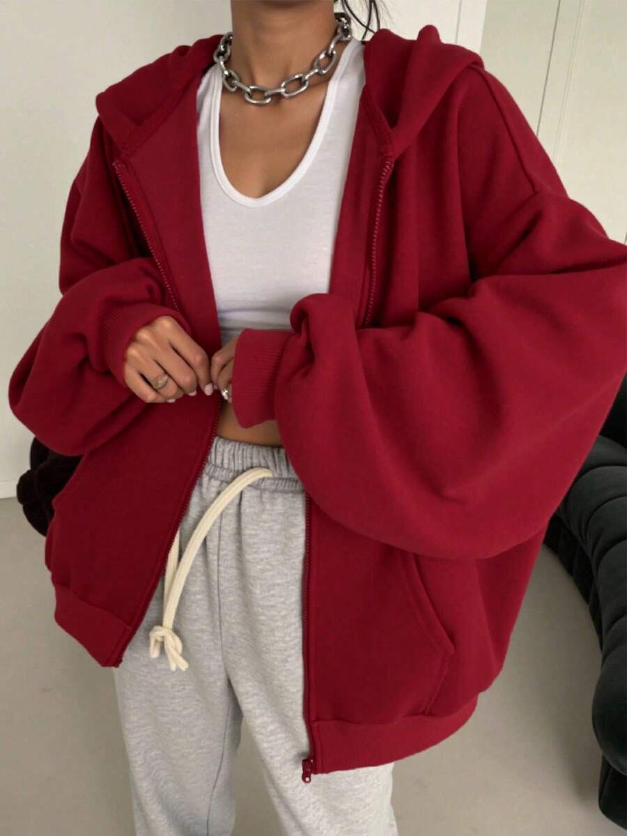 Herbst/Winter Neue Damen Reißverschluss Hoodie, modische große Schulter Loose Version, Kordelzugverschluss, dicke Samt Langarm Hoodie, Herbst/Winter Kleidung Sportbekleidung Jacke, geeignet für Outdoor Lässig Sportbekleidung