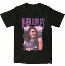 Bootleg Design Rhea Ripley Wrestling Wrestler T-Shirt Hippie T-Shirts Tshirt Summer Pure Cotton Crewneck Oversized Top Tees - Black - View 1