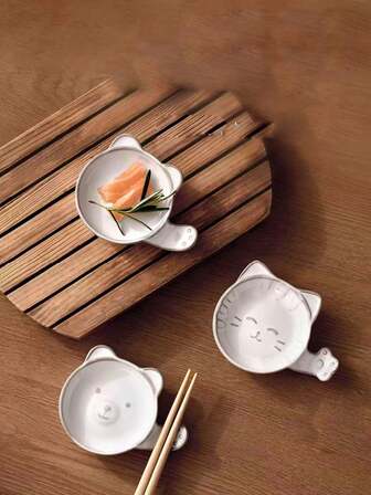 1个带柄陶瓷酱油碟，可爱酱料碟，适用于火锅、蘸酱，优雅家用手工捏制单柄调味碟