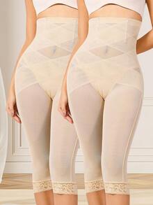 Nebility 2 PCS High Waist Shaper Leggings For Women Tummy Control Butt Lifting Seamless Shapewear Thigh Slimming Body Shaper Panties - 米色*2 - 查看 1