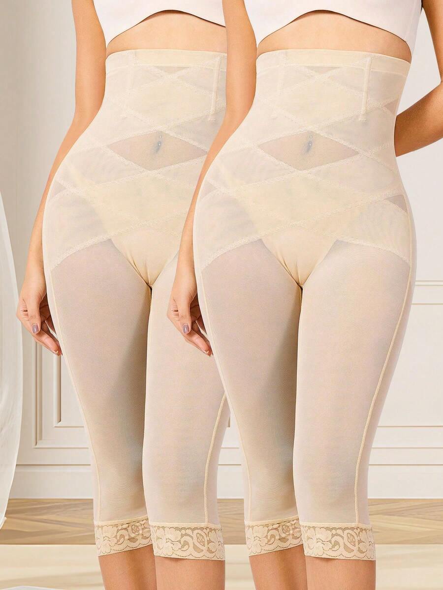 Nebility 2 PCS High Waist Shaper Leggings For Women Tummy Control Butt Lifting Seamless Shapewear Thigh Slimming Body Shaper Panties - 米色*2 - 查看 1