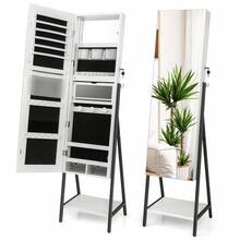 GOFLAME Freestanding Jewelry Cabinet Lockable Jewelry Armoire Organizer With Full-Length Mirror Bottom Storage Shelf - White - View 10
