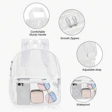 12x12x6 Approved Clear Stadium Backpack – Reinforced Wide Shoulder Straps, Lightweight & Durable Small Transparent Bag For School, Concerts, Work, Festivals & Sports Events, Waterproof Clear Backpack, Casual Style For Outdoor Sports Or Travel Convenience - 白色 - 查看 1