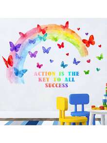 1pc Painted Butterfly English Decorative Sticker, PVC Sticker, Removable Self-Adhesive Easy-Tear Sticker, Home Decor, Make Your Life Fresh, Holiday Decoration Sticker, Birthday And Graduation Gift - Multicolor - View 3