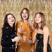 Champagne Gold Foil Backdrop, Metallic Glitter Foil, Tassel Curtains, Birthday Party Photo Booth Backdrop, Engagement/Bachelor Party Decorations. - Champagne - View 4