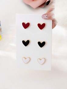 3 Pairs Fashion Personalized Metallic Enamel Leopard & Heart Stud Earring Set, Suitable For Party And Multiple Occasions For Women - 多色 5 - 查看 7