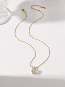 1 chiếc vòng cổ mặt dây chuyền Zirconia đơn giản, dây chuyền thép không gỉ hình rắn, tông vàng thanh lịch, phù hợp cho phụ nữ - Vàng - Xem 3
