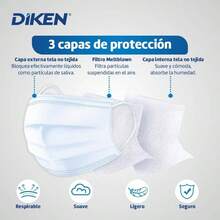 DIKEN Cubrebocas/Mascarilla, Plisado de 3 Capas con Ajuste , Unitalla, Desechables, Dispensadores con Cubrebocas. - 50 + blanco - Ver 5