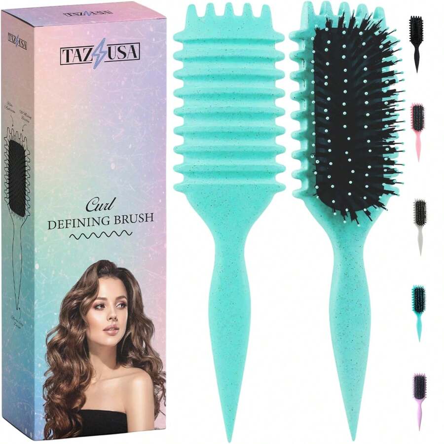 Curl Defining Brush, Curly Hair Brush For Styling, Shaping, Detangling & Defining Curls For Women And Men, Curl Brushes For Curly Hair Work On All Wet Or Dry Hair Types (Green) - 粉色 - 查看 1