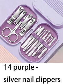 8/14 piezas Juego de herramientas de manicura de acero inoxidable, incluye cortaúñas, tijeras, cortaúñas de pies y herramientas para el cuidado de los pies - Estuche de viaje portátil unisex para el aseo con estuche de almacenamiento - Multicolor - Ver 12