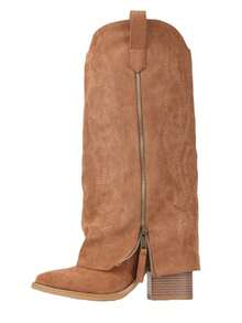 Women's Cowboy Boots Wide Calf Side Zipper Pointed Toe Pull On Boots Western Country Classic Embroidery Retro Flower Fashion Winter Fall Boots For Women - 駝色 - 查看 8
