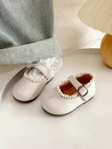 软底婴幼儿玛丽珍鞋，法式公主风，真皮女童学步鞋，春秋季 - 米色 - 查看 2