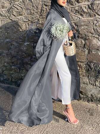 1 pieza Elegante bata larga y holgada de mujer tipo abaya árabe, de manga de murciélago, sin pañuelo para la cabeza, sin capa interior,