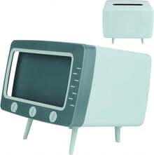 Dispensador de Caja de pañuelos Retro, desechable de Escritorio, Almacenamiento de pañuelos faciales, con Forma de TV con Soporte para teléfonoóvil, para baño, Dormitorio u - 1 - Ver 8
