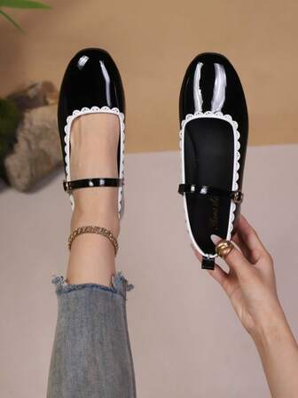 Women's Retro One-Buckle Strap Fashion Round Toe Shiny Low Vamp Shoes, Comfortable Soft Bottom French Mary Jane New Shoes