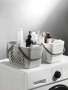 双提手斜纹镂空沥水浴篮，塑料浴室收纳整理架，带提手，多功能沥水淋浴篮，适用于厨房水槽和浴室台面，现代家居收纳方案，送给房主、家庭主妇、大学生的完美礼物，乔迁新居、母亲节的理想之选 - 白色 - 查看 1