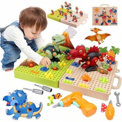 Yostyle Dinosaurios Juguetes para Nios, Juegos Construccin Armables con Taladro con Caja de Almacenamiento, Juguetes de Nios de 3 a 6 aos Didacticos, Regalo de Cumpleaos, Pascua,