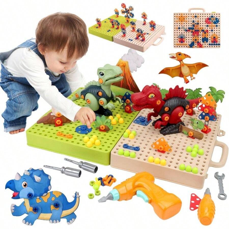 Yostyle Dinosaurios Juguetes para Nios, Juegos Construccin Armables con Taladro con Caja de Almacenamiento, Juguetes de Nios de 3 a 6 aos Didacticos, Regalo de Cumpleaos, Pascua, - inicial - Ver 1