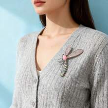 1pc Fashionable Cute Minimalist High-End Pink Dragonfly Rhinestone Alloy Brooch Pin - Pink - View 6