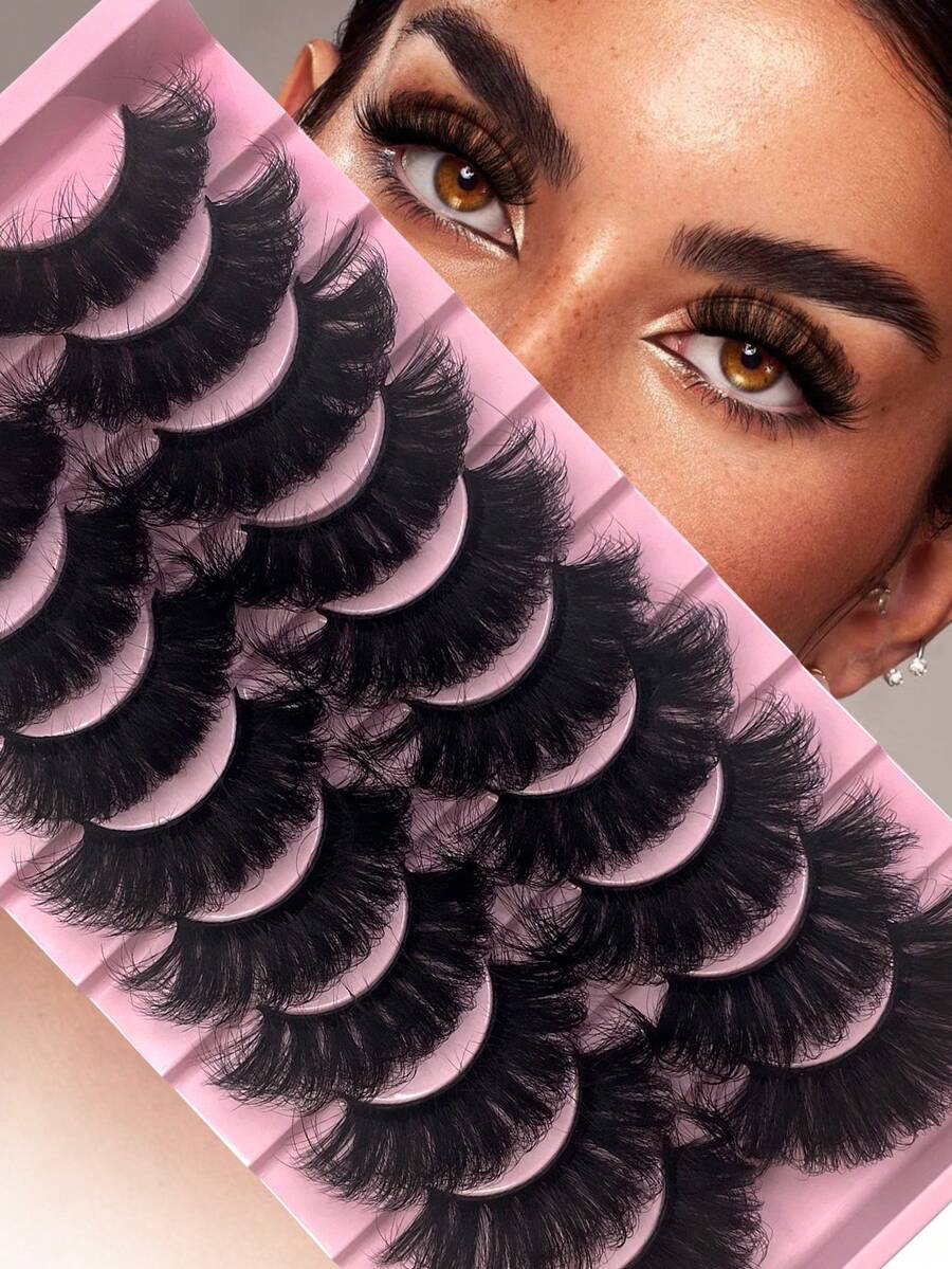 ENCHUW 10 Pairs Soft & Fluffy 3D Eyelashes, Russian Volume, D-Curl, Dramatic Messy Mink Lashes,Cat Eye Lifting Eyelash Full Lash Strips Bold & Charming Reusable - Black - View 1