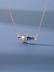 1pc S925 Sterling Silver High-End Design Elegant Pearl & Zirconia Geometric Necklace For Women