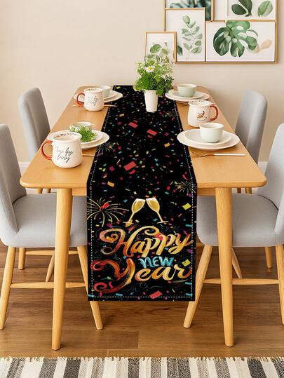 1 pezzo Nuovo Runner da tavolo per l'Anno Nuovo 2026 con fuochi d'artificio colorati! Copritavolo per feste all'aperto e al chiuso, decorazione centrale per tavolo da pranzo, in durevole poliestere, di forma rettangolare e tessuto