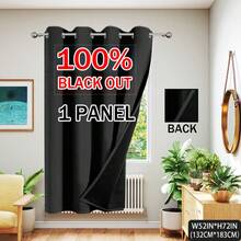 1pc 100% Blackout Thermal Insulated Privacy Curtain Panel, Solid Black Polyester Fabric With Lining, Lightweight, Top Grommet Header, Modern Minimalist Style, Suitable For Bedroom, Dining Room, Living Room, Kitchen, Balcony, Garden - Black - View 17
