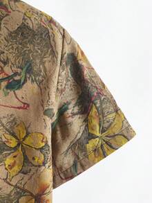 USLAN Men's Lightweight Floral Print Short-Sleeve Shirt - Casual Summer Loose Fit Button-Up Top - 卡其色 - 查看 6