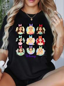 Disney Princesses Minnie Mouse Style T-Shirt Women's Cute Cartoon Character Graphic Tee Fashion TopWomen's T-Shirt With Round Neck And Short Sleeves, Disney Theme Fun Printing, Suitable For Christmas Partysports Activitiesholiday PartiesoutingsNew Year Gift Sports And Other Holiday Gifts (220g). - White - View 1