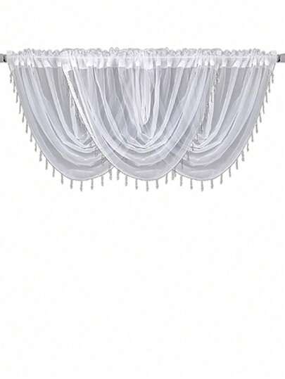 1pc European Style White Voile Wave Curtain, Decorative Window Curtain For Living Room And Bedroom