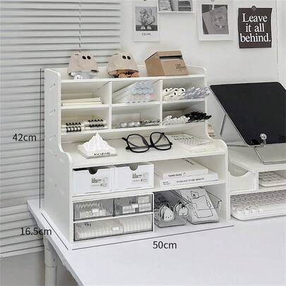 Estante organizador de escritorio, material de oficina con compartimentos superiores, estante de almacenamiento para mantener el orden en la oficina, L