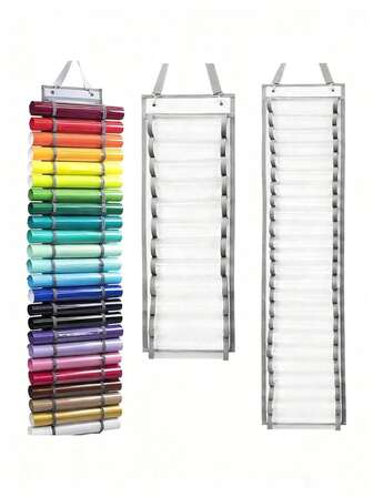 1pc 48/12 תאים שקוף ויניל רול ארגונית חום העברת סרט אחסון מחזיק קיר רכוב אחסון תיק עם חגורה וו מתכת מעובה PVC תלייה ארגונית אחסון עבור חום העברת ויניל דבק סרט רולס מלאכת יד וסימנים ביצוע ספקי